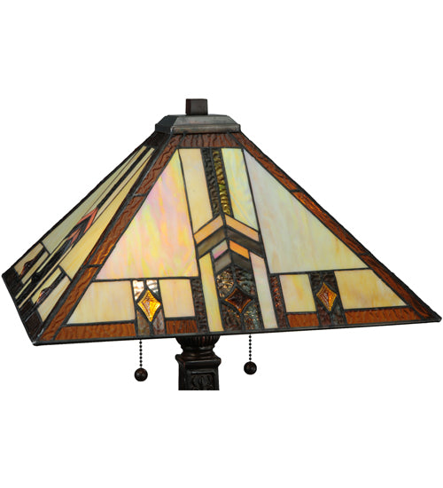 Meyda Lighting Prairie Wheat 27" 2-Light Mahogany Bronze Harvest Table Lamp With Multi-Colored Shade Glass