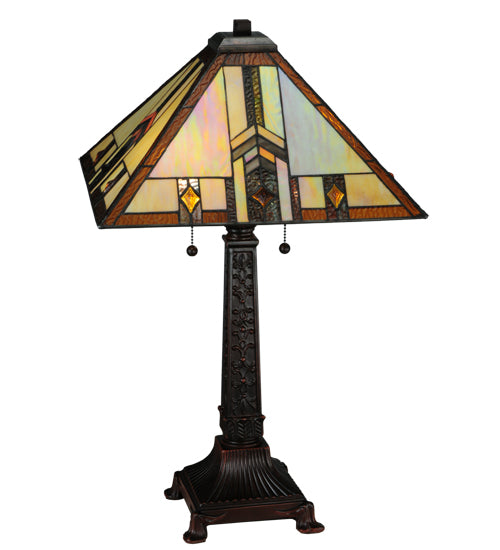 Meyda Lighting Prairie Wheat 27" 2-Light Mahogany Bronze Harvest Table Lamp With Multi-Colored Shade Glass