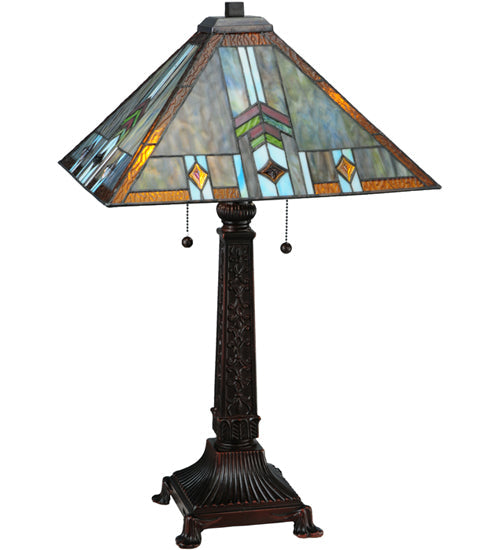 Meyda Lighting Prairie Wheat 27" 2-Light Mahogany Bronze Sunshower Table Lamp With Multi-Colored Shade Glass