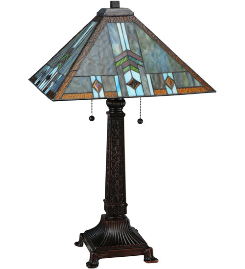 Meyda Lighting Prairie Wheat 27" 2-Light Mahogany Bronze Sunshower Table Lamp With Multi-Colored Shade Glass