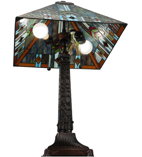 Meyda Lighting Prairie Wheat 27" 2-Light Mahogany Bronze Sunshower Table Lamp With Multi-Colored Shade Glass