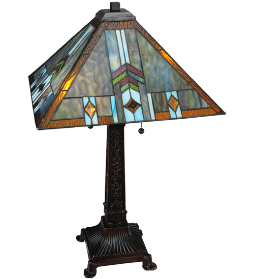 Meyda Lighting Prairie Wheat 27" 2-Light Mahogany Bronze Sunshower Table Lamp With Multi-Colored Shade Glass