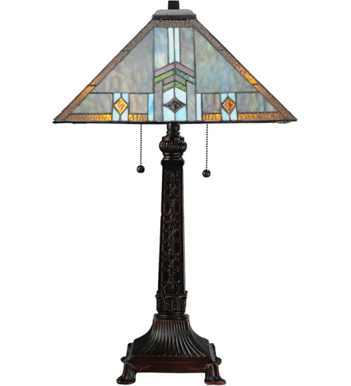 Meyda Lighting Prairie Wheat 27" 2-Light Mahogany Bronze Sunshower Table Lamp With Multi-Colored Shade Glass