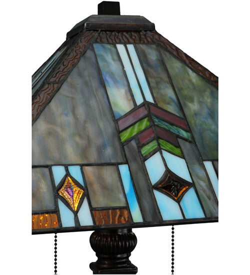 Meyda Lighting Prairie Wheat 27" 2-Light Mahogany Bronze Sunshower Table Lamp With Multi-Colored Shade Glass