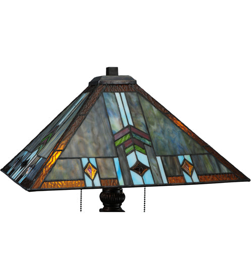 Meyda Lighting Prairie Wheat 27" 2-Light Mahogany Bronze Sunshower Table Lamp With Multi-Colored Shade Glass