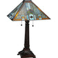 Meyda Lighting Prairie Wheat 27" 2-Light Mahogany Bronze Sunshower Table Lamp With Multi-Colored Shade Glass
