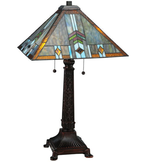 Meyda Lighting Prairie Wheat 27" 2-Light Mahogany Bronze Sunshower Table Lamp With Multi-Colored Shade Glass