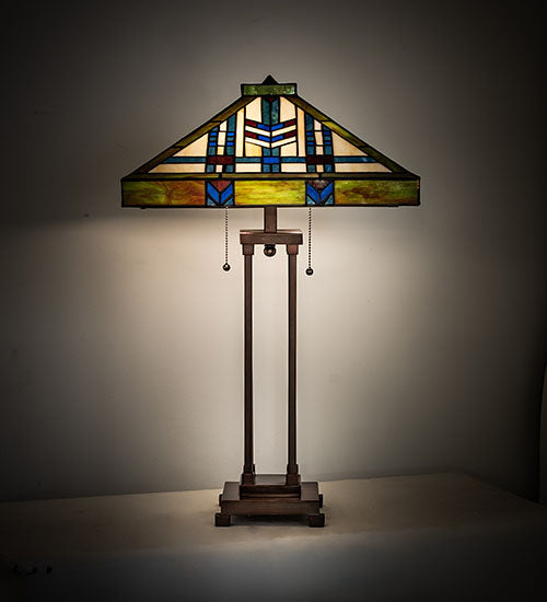 Meyda Lighting Prairie Wheat 28" 2-Light Mahogany Bronze Table Lamp With Multi-Colored Shade Glass