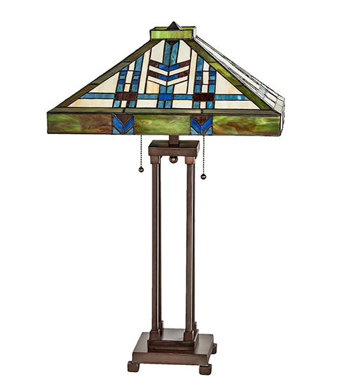 Meyda Lighting Prairie Wheat 28" 2-Light Mahogany Bronze Table Lamp With Multi-Colored Shade Glass