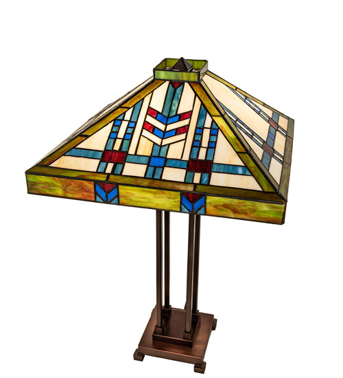 Meyda Lighting Prairie Wheat 28" 2-Light Mahogany Bronze Table Lamp With Multi-Colored Shade Glass