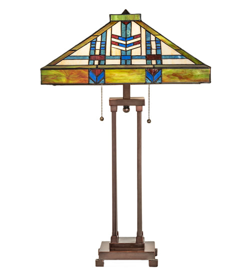 Meyda Lighting Prairie Wheat 28" 2-Light Mahogany Bronze Table Lamp With Multi-Colored Shade Glass