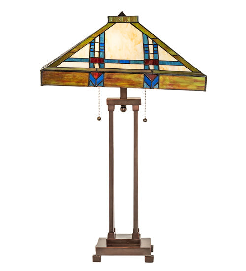 Meyda Lighting Prairie Wheat 28" 2-Light Mahogany Bronze Table Lamp With Multi-Colored Shade Glass