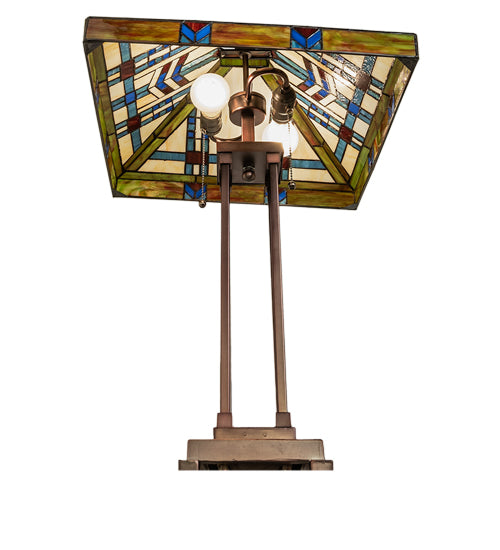 Meyda Lighting Prairie Wheat 28" 2-Light Mahogany Bronze Table Lamp With Multi-Colored Shade Glass
