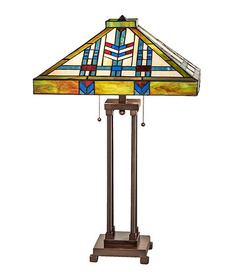 Meyda Lighting Prairie Wheat 28" 2-Light Mahogany Bronze Table Lamp With Multi-Colored Shade Glass