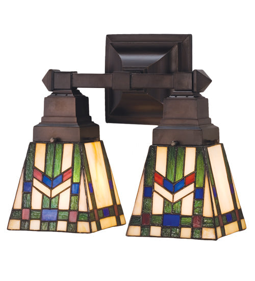 Meyda Lighting Prairie Wheat 31247 12" 2-Light Mahogany Bronze Wall Sconce With Multi-Colored Shade Glass