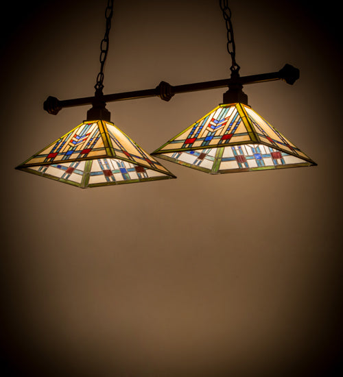 Meyda Lighting Prairie Wheat 32" 2-Light Mahogany Bronze Island Pendant Light With Multi-Colored Shade Glass