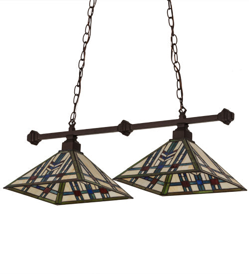 Meyda Lighting Prairie Wheat 32" 2-Light Mahogany Bronze Island Pendant Light With Multi-Colored Shade Glass