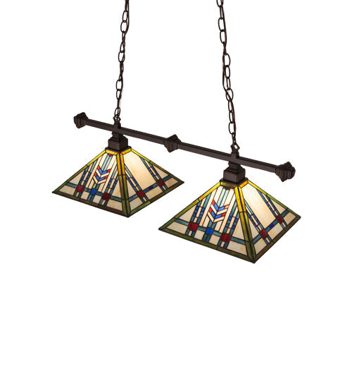 Meyda Lighting Prairie Wheat 32" 2-Light Mahogany Bronze Island Pendant Light With Multi-Colored Shade Glass