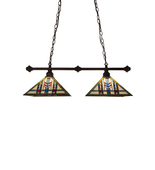 Meyda Lighting Prairie Wheat 32" 2-Light Mahogany Bronze Island Pendant Light With Multi-Colored Shade Glass