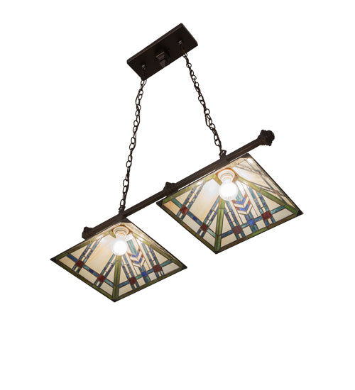 Meyda Lighting Prairie Wheat 32" 2-Light Mahogany Bronze Island Pendant Light With Multi-Colored Shade Glass