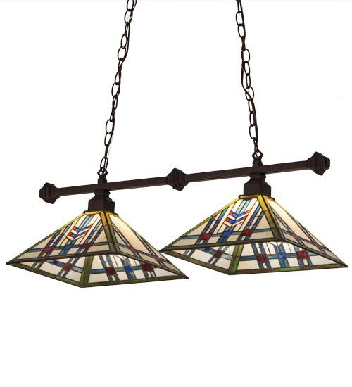Meyda Lighting Prairie Wheat 32" 2-Light Mahogany Bronze Island Pendant Light With Multi-Colored Shade Glass