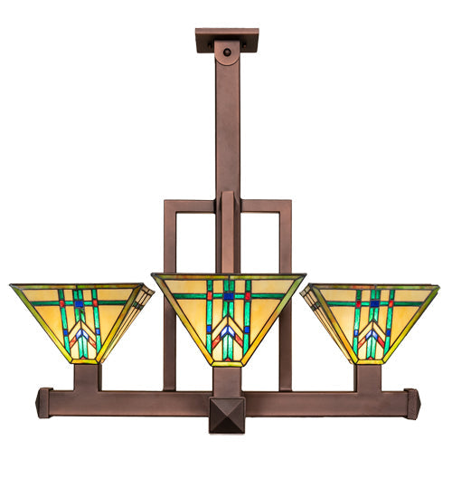 Meyda Lighting Prairie Wheat 32"Sq 4-Light Cinnamon Coffee Metallic Inverted Pendant Light With Multi-Colored Shade Glass