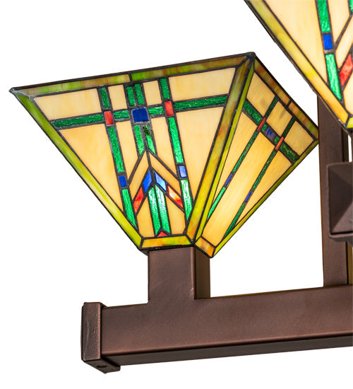 Meyda Lighting Prairie Wheat 32"Sq 4-Light Cinnamon Coffee Metallic Inverted Pendant Light With Multi-Colored Shade Glass