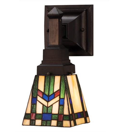 Meyda Lighting Prairie Wheat 5" Mahogany Bronze Wall Sconce With Multi-Colored Shade Glass