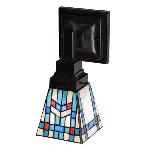 Meyda Lighting Prairie Wheat 5" Mahogany Bronze Wall Sconce With Multi-Colored Stained Shade Glass