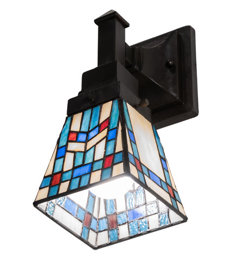 Meyda Lighting Prairie Wheat 5" Mahogany Bronze Wall Sconce With Multi-Colored Stained Shade Glass