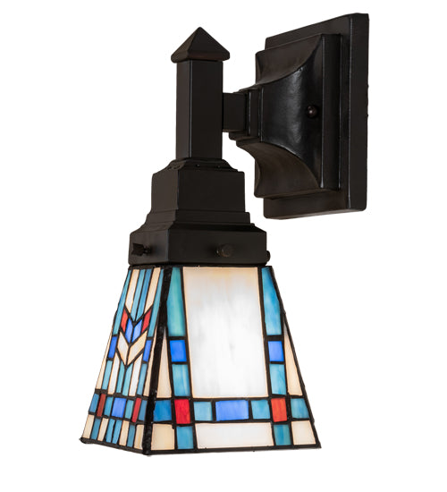 Meyda Lighting Prairie Wheat 5" Mahogany Bronze Wall Sconce With Multi-Colored Stained Shade Glass