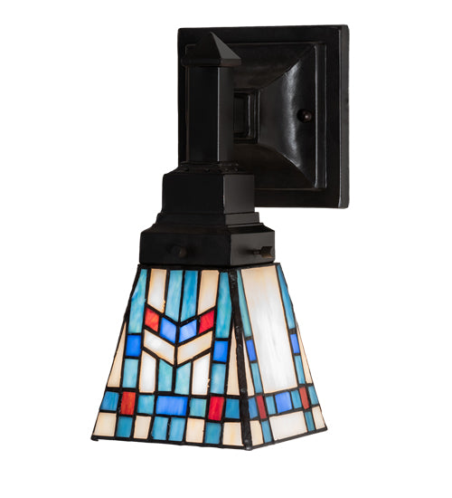 Meyda Lighting Prairie Wheat 5" Mahogany Bronze Wall Sconce With Multi-Colored Stained Shade Glass