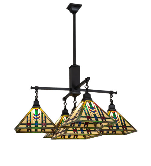 Meyda Lighting Prairie Wheat 54" 5-Light Craftsman Brown Chandelier With Multi-Colored Stained Shade Glass