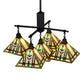 Meyda Lighting Prairie Wheat 54" 5-Light Craftsman Brown Chandelier With Multi-Colored Stained Shade Glass