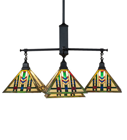 Meyda Lighting Prairie Wheat 54" 5-Light Craftsman Brown Chandelier With Multi-Colored Stained Shade Glass