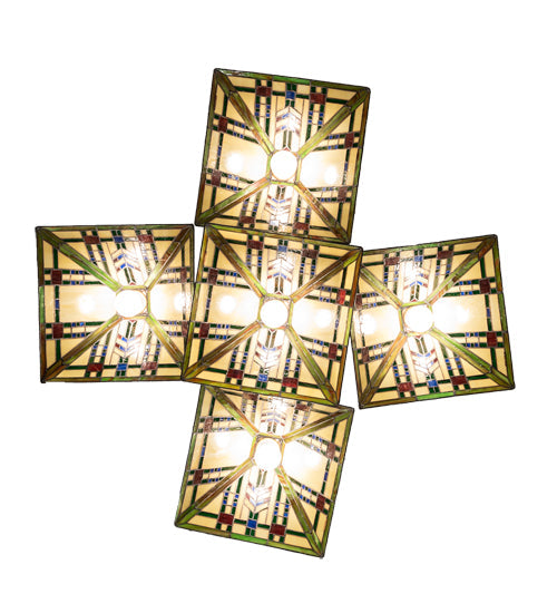 Meyda Lighting Prairie Wheat 54" 5-Light Craftsman Brown Chandelier With Multi-Colored Stained Shade Glass