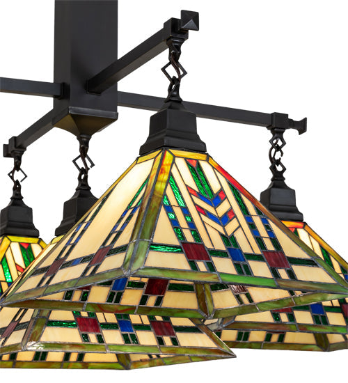 Meyda Lighting Prairie Wheat 54" 5-Light Craftsman Brown Chandelier With Multi-Colored Stained Shade Glass