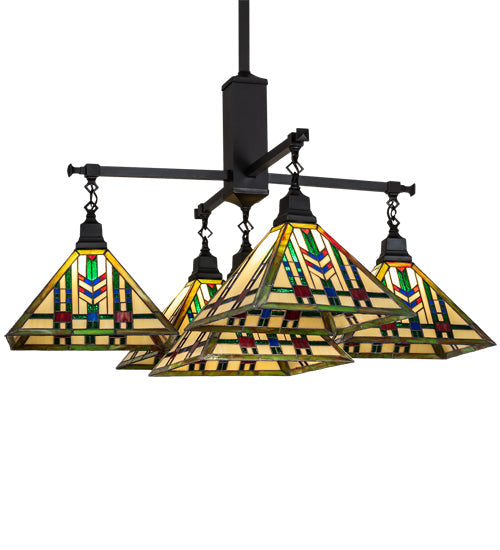 Meyda Lighting Prairie Wheat 54" 5-Light Craftsman Brown Chandelier With Multi-Colored Stained Shade Glass