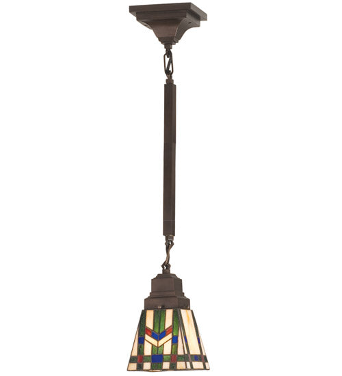 Meyda Lighting Prairie Wheat 5"Sq Mahogany Bronze Mini Pendant Light With Multi-Colored Stained Shade Glass