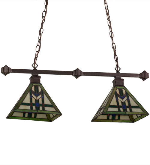 Meyda Lighting Prairie Wheat 67735 32" 2-Light Mahogany Bronze Island Pendant Light With Multi-Colored Shade Glass