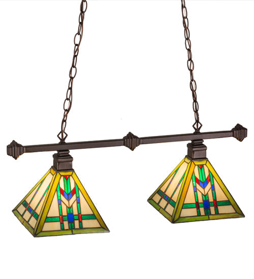 Meyda Lighting Prairie Wheat 67735 32" 2-Light Mahogany Bronze Island Pendant Light With Multi-Colored Shade Glass