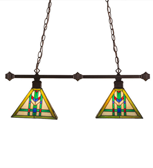 Meyda Lighting Prairie Wheat 67735 32" 2-Light Mahogany Bronze Island Pendant Light With Multi-Colored Shade Glass