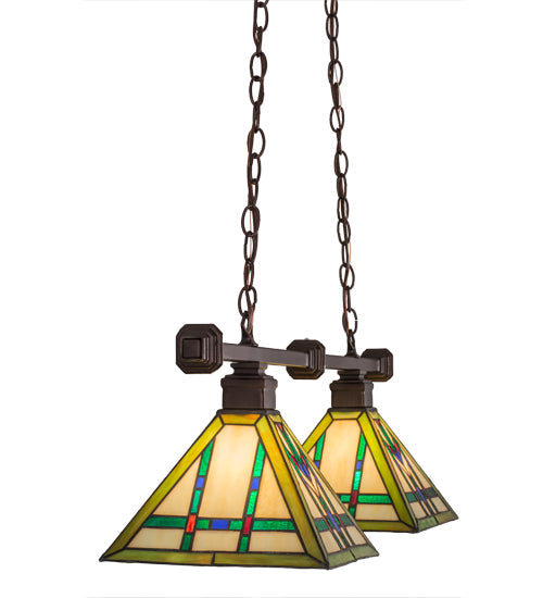 Meyda Lighting Prairie Wheat 67735 32" 2-Light Mahogany Bronze Island Pendant Light With Multi-Colored Shade Glass