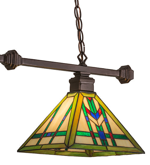 Meyda Lighting Prairie Wheat 67735 32" 2-Light Mahogany Bronze Island Pendant Light With Multi-Colored Shade Glass