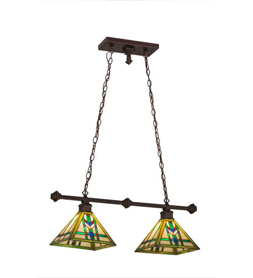 Meyda Lighting Prairie Wheat 67735 32" 2-Light Mahogany Bronze Island Pendant Light With Multi-Colored Shade Glass
