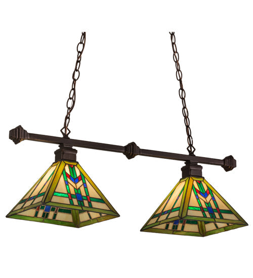 Meyda Lighting Prairie Wheat 67735 32" 2-Light Mahogany Bronze Island Pendant Light With Multi-Colored Shade Glass
