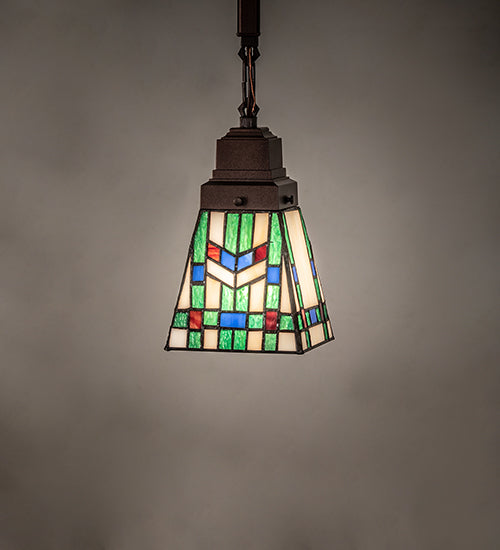 Meyda Lighting Prairie Wheat 7" Mahogany Bronze Mini Pendant Light With Multi-Colored Stained Shade Glass