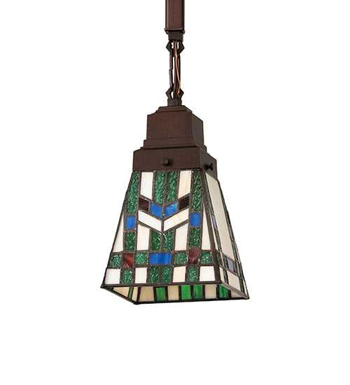 Meyda Lighting Prairie Wheat 7" Mahogany Bronze Mini Pendant Light With Multi-Colored Stained Shade Glass