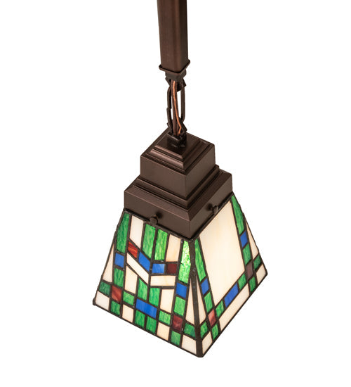 Meyda Lighting Prairie Wheat 7" Mahogany Bronze Mini Pendant Light With Multi-Colored Stained Shade Glass