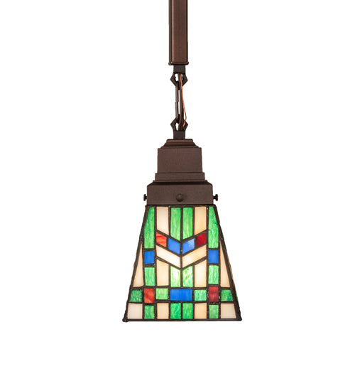 Meyda Lighting Prairie Wheat 7" Mahogany Bronze Mini Pendant Light With Multi-Colored Stained Shade Glass